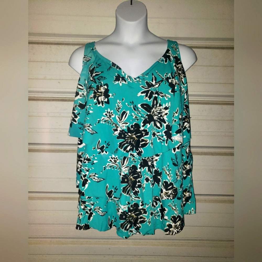 Plus Size 34W Catherines Swimsuit Tankini Top Tiered 5x 6x Swim